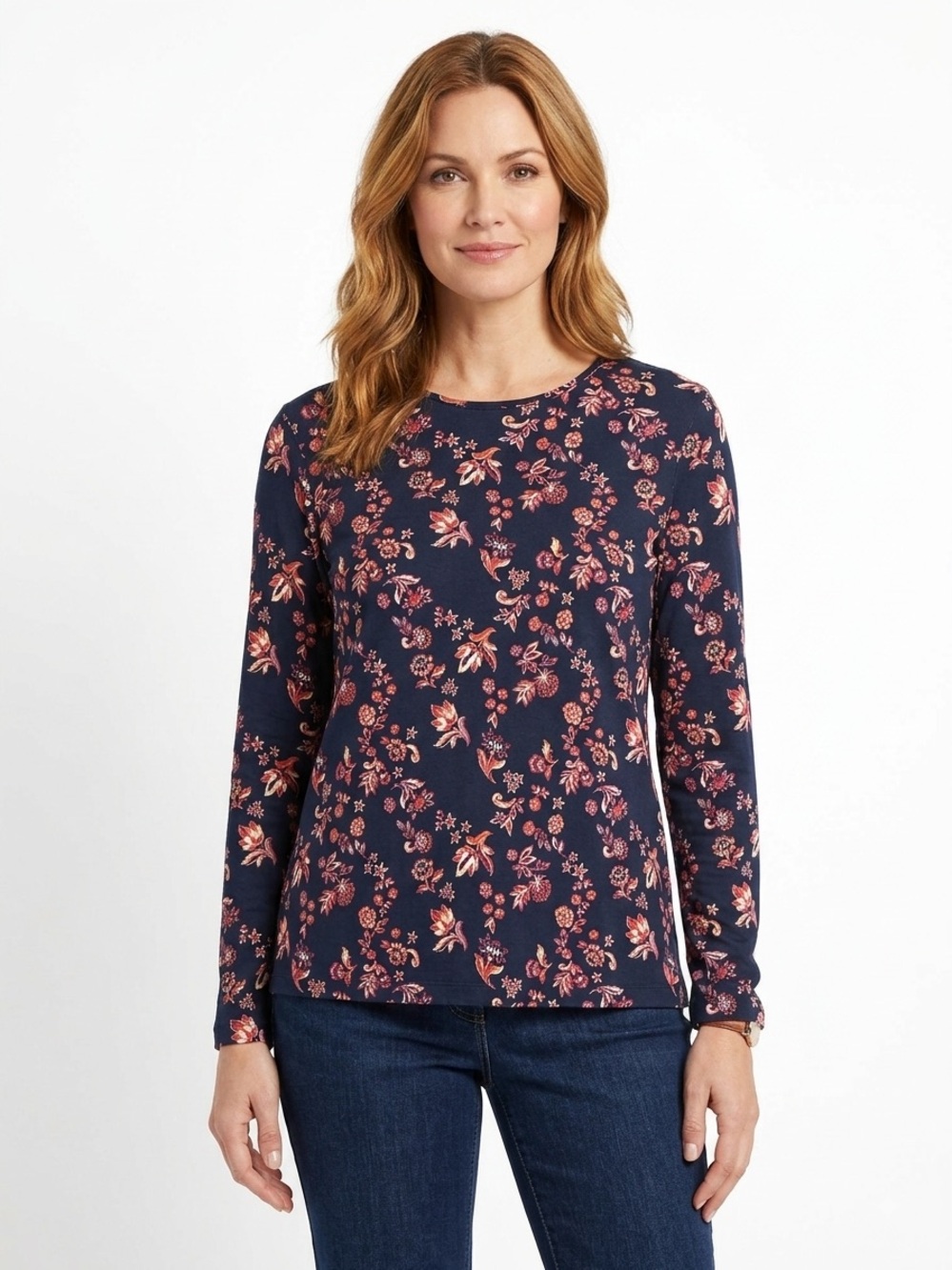 Croft & Barrow NWOT Navy Long-Sleeve Floral Tee